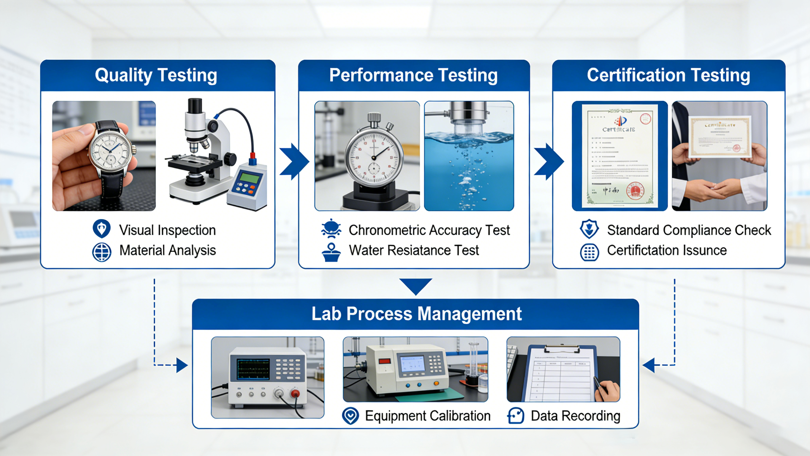 Watch testing process and workflow